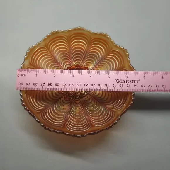 Vintage Fenton Marigold Carnival Iridescent Peacock Tail Scalloped 6.5” Bowl - Picture 5 of 6